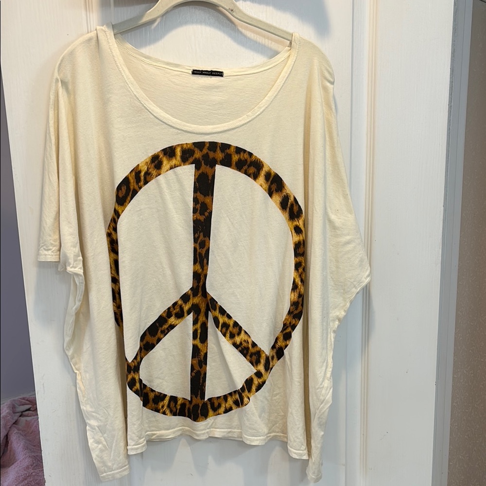 Leopard Print Peace Sign Cream Top